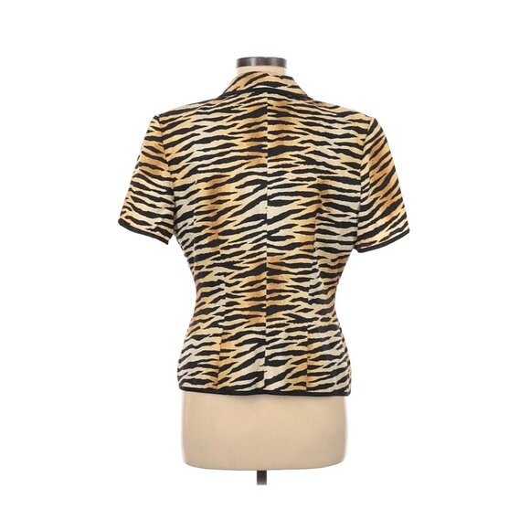 Adrianna Papell 100% Silk Tiger Print Blazer Womens S Short Sleeve Button Front - Picture 2 of 4